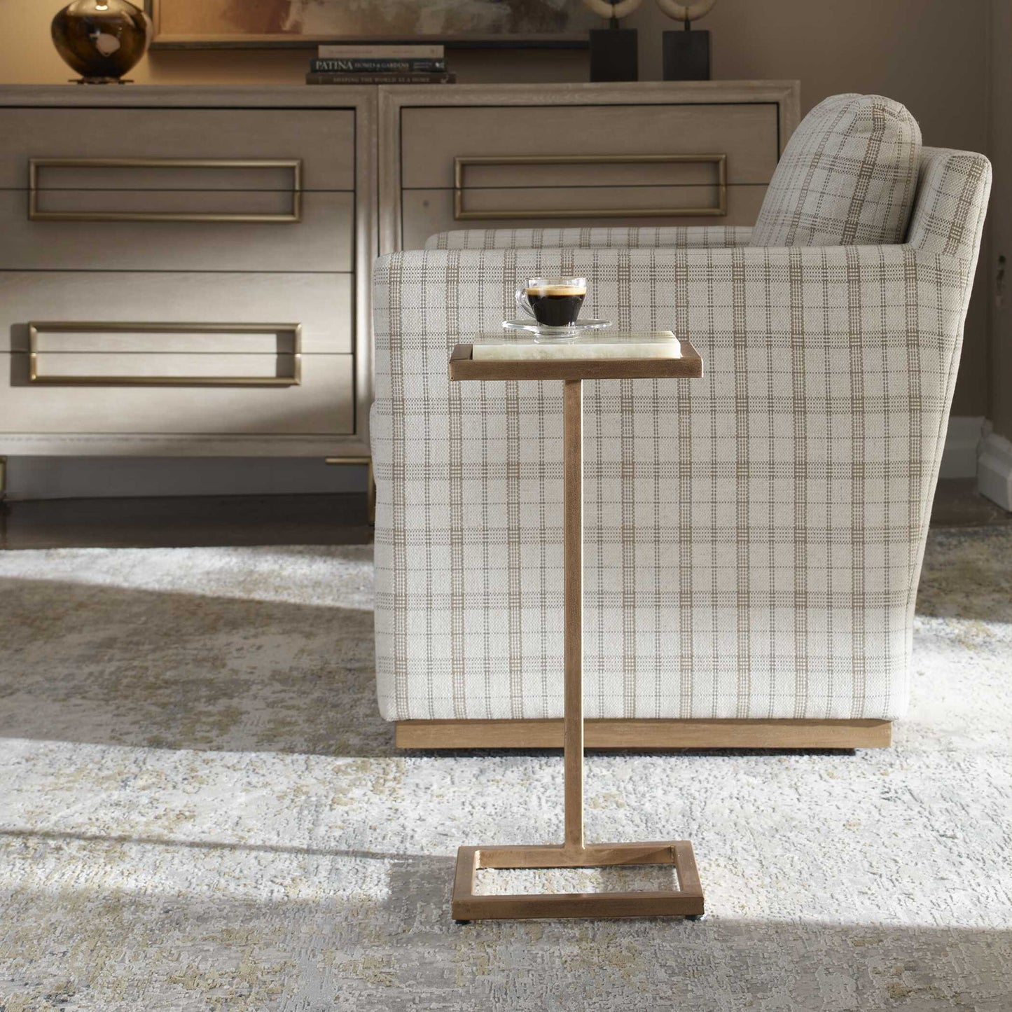 Gamora - Marble Drink Table - Gold / Green