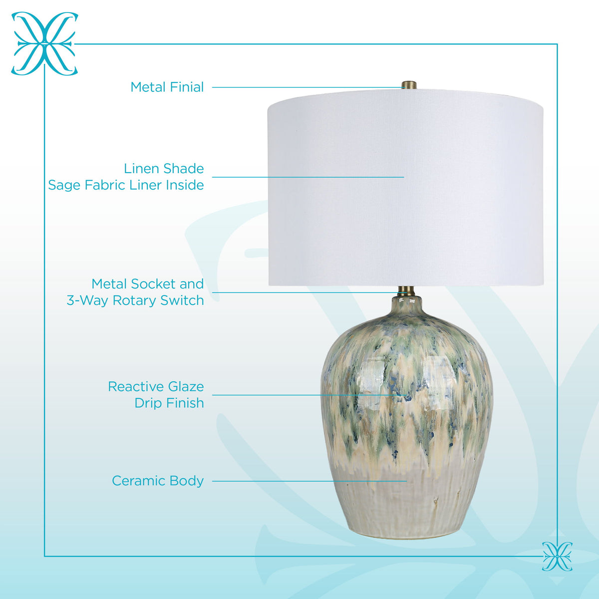 Shoreline Reverie - 28 X 18 - Ceramic Table Lamp - Sea Glass Glaze