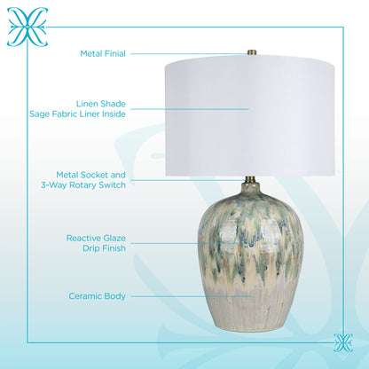 Shoreline Reverie - 28 X 18 - Ceramic Table Lamp - Sea Glass Glaze