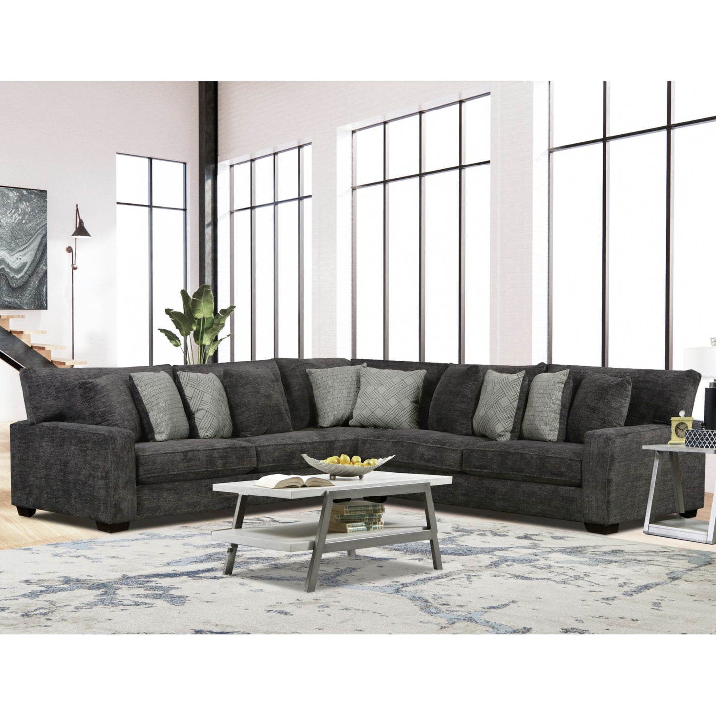 Tully - LHF Sofa With 4 Pillows - Galactic Charcoal