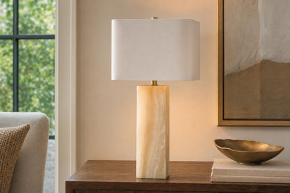 "Luminous Alabaster" Alabaster Table Lamp With Night Light (Set of 2) - Alabaster / Soft Gold