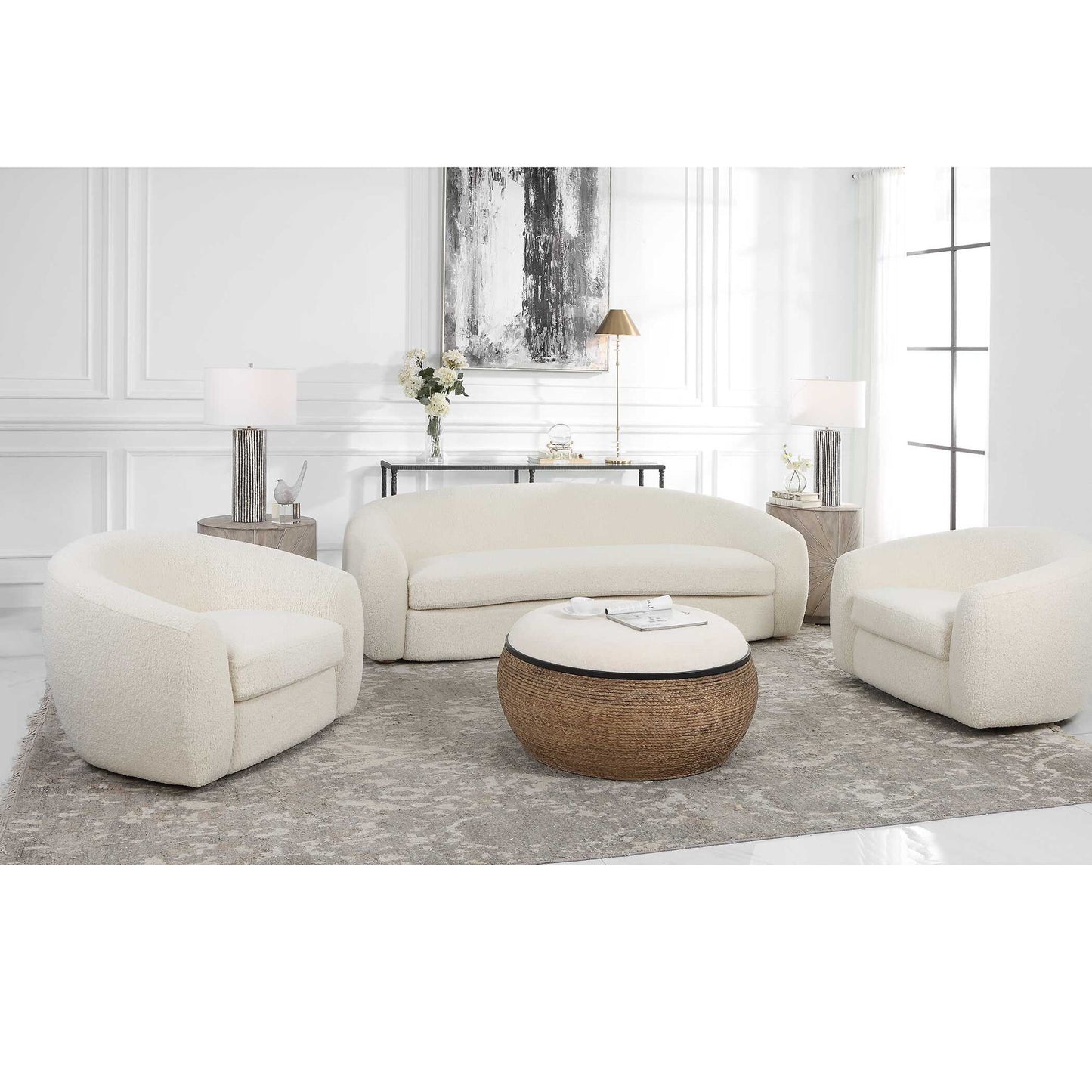 Capra - Art Deco White Swivel Chair