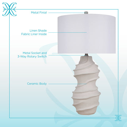 "Serenity Waves" Ceramic Table Lamp - Off White