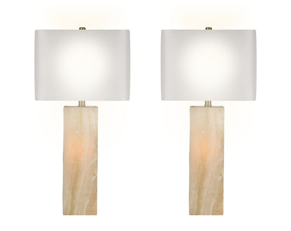 "Luminous Alabaster" Alabaster Table Lamp With Night Light (Set of 2) - Alabaster / Soft Gold