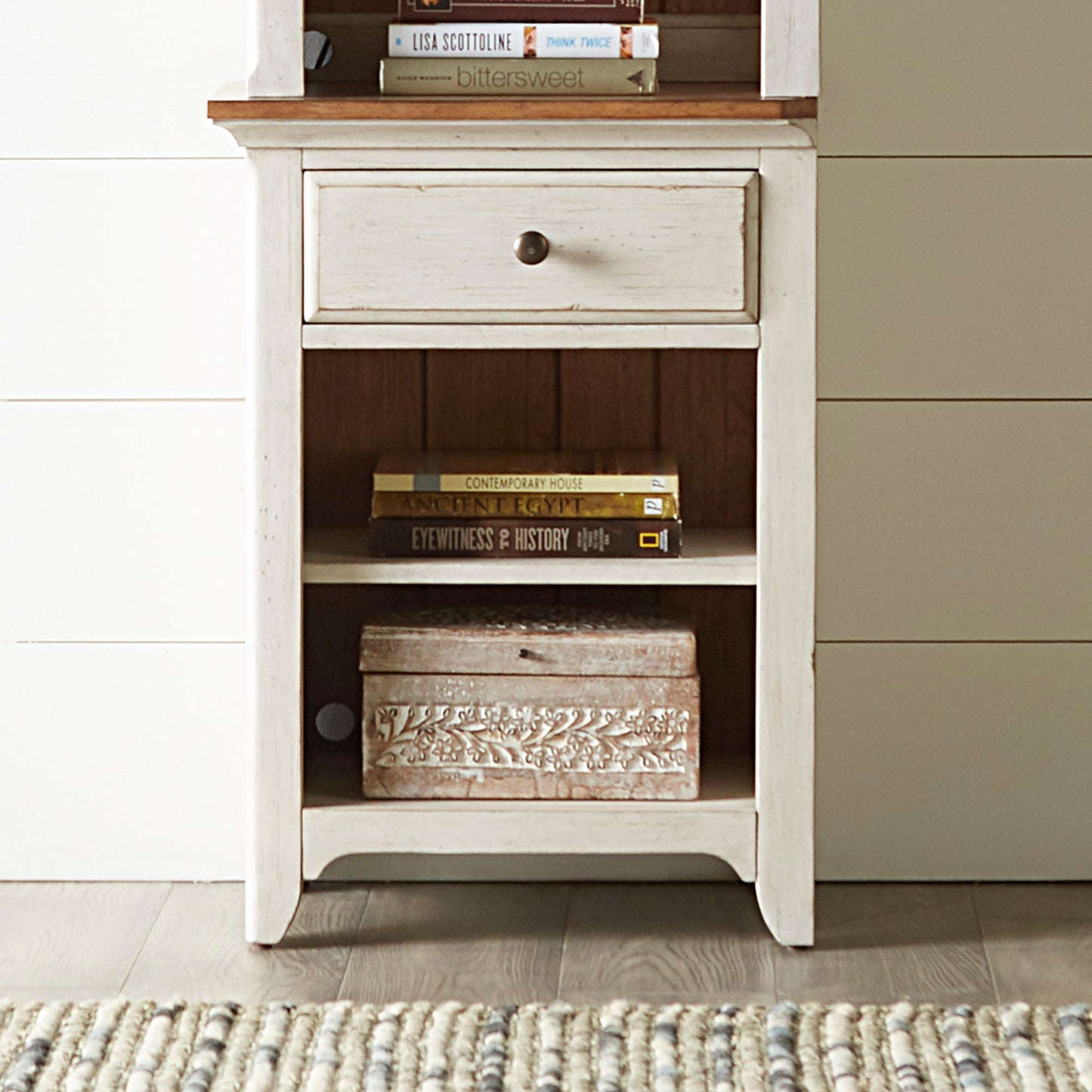 Farmhouse Reimagined - Left Pier Base - Antique White / Chestnut Tops