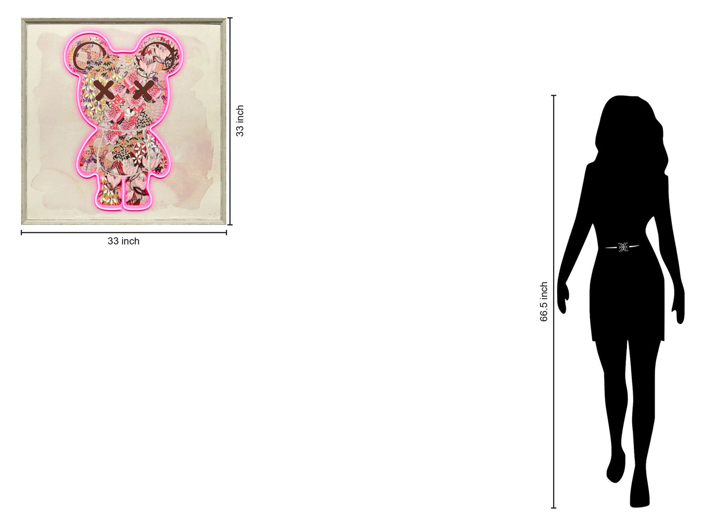 Floral Neon Bear - 33" x 33" Framed Wall Art - Pink
