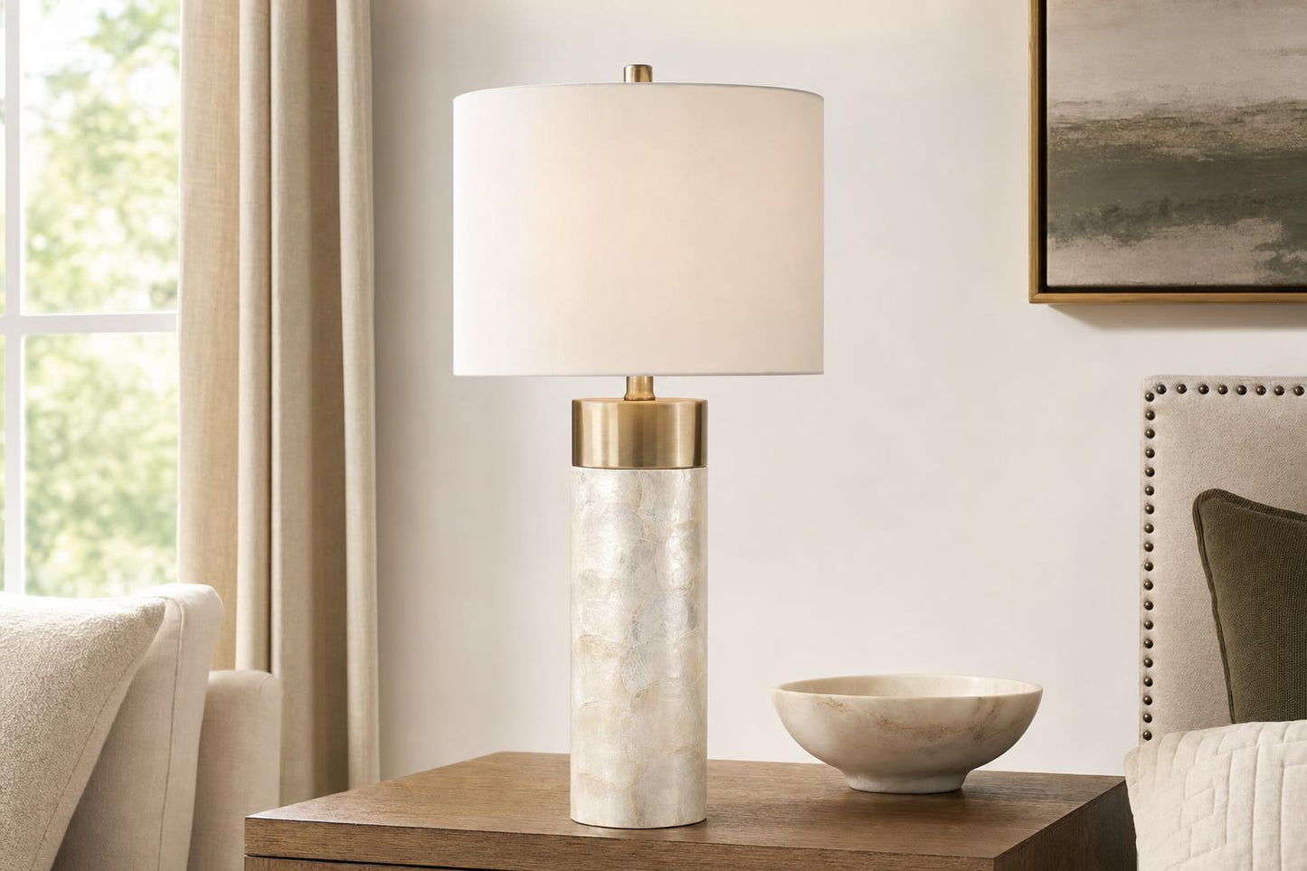 "Luminous Shell" Shell And Metal Table Lamp (Set of 2) - Natural Shell / Soft Gold / Beige