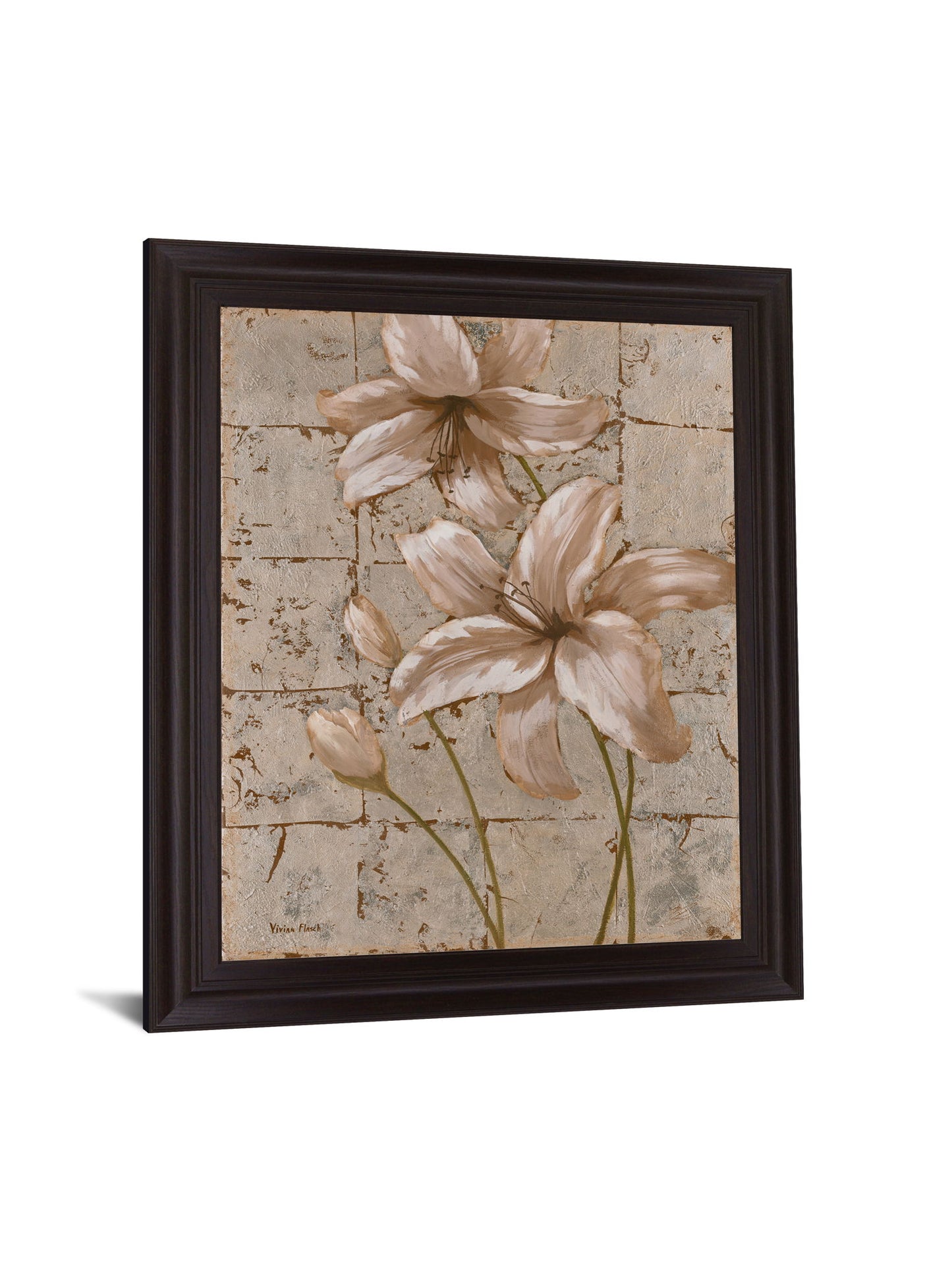 Cream Lily Trio - 28" x 34" Framed Wall Art - Beige