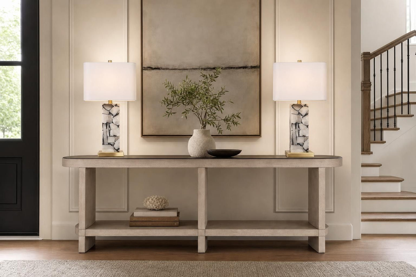 "Alabaster Mosaic" Alabaster Table Lamp (Set of 2) - Alabaster / Soft Gold
