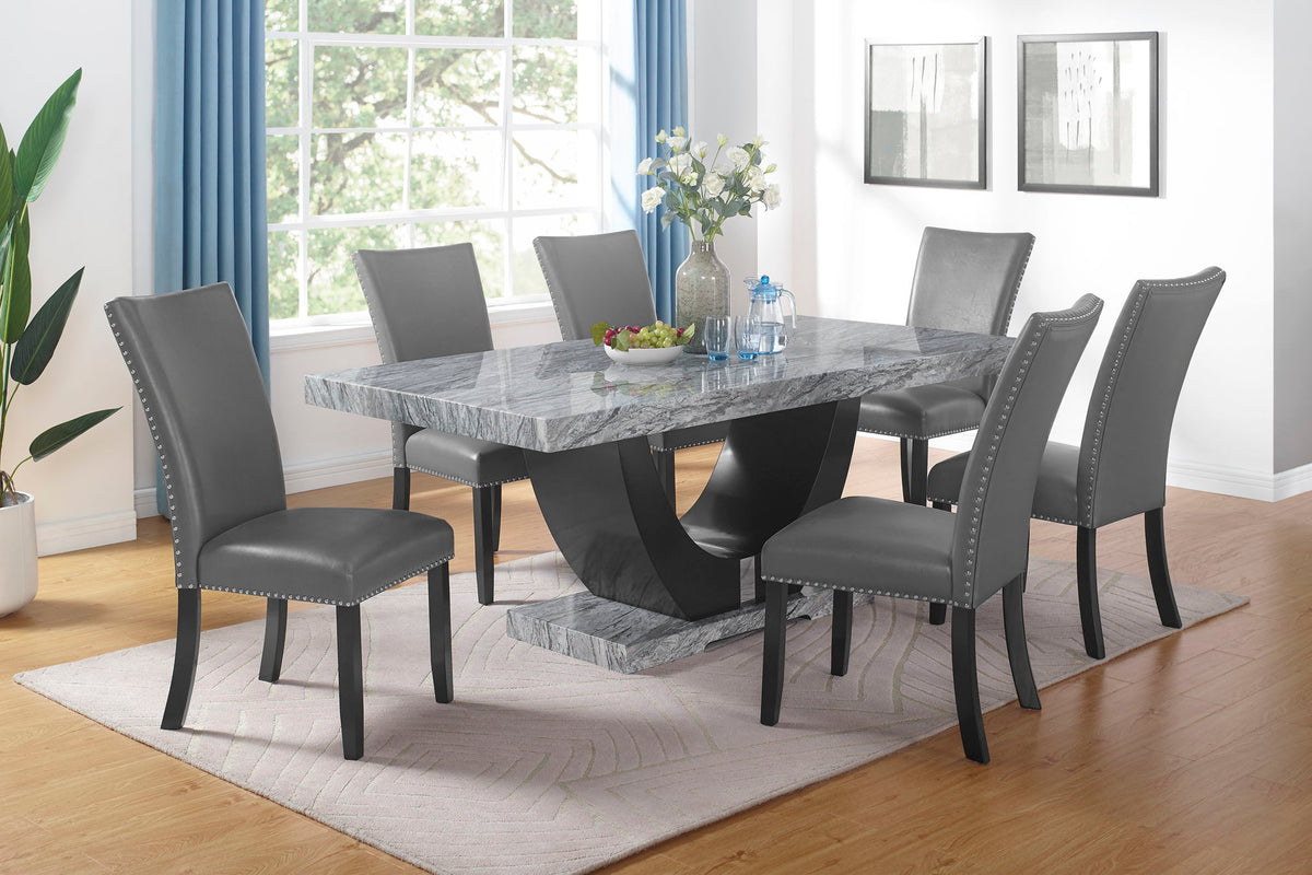 Lyra - Dining Table Top And Base Bottom - Gray Faux Marble