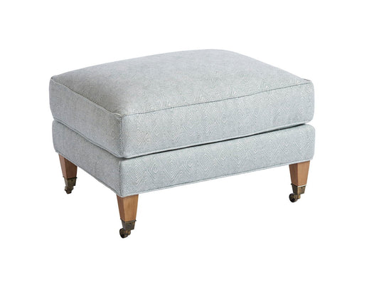 Barclay Butera Upholstery - Sydney Ottoman With Brass Casters - Pearl Silver