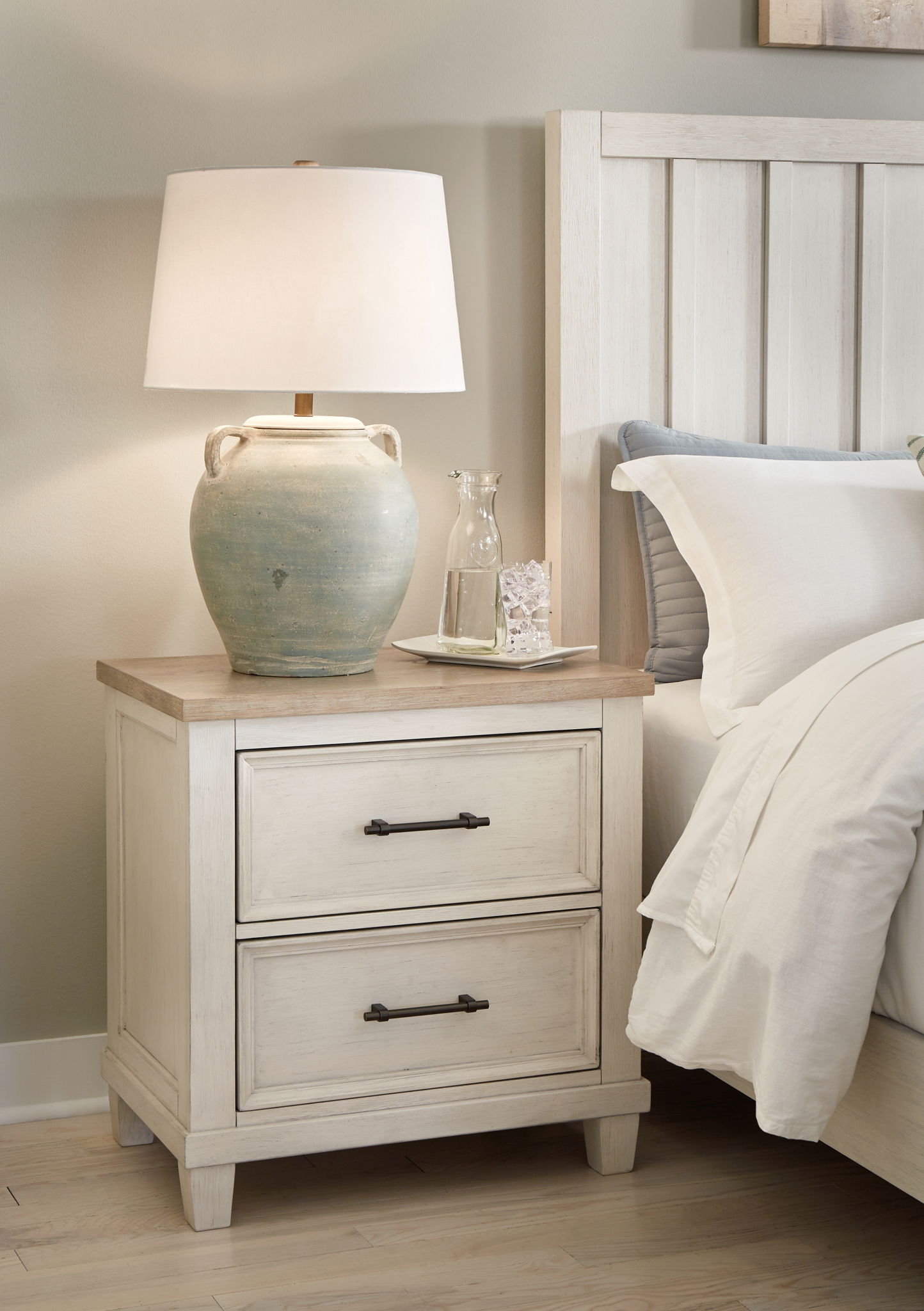 Shaybrock - Two Drawer Night Stand - Antique White / Brown