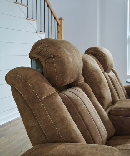 Wolfridge - Power Reclining Loveseat With Console /Adj Hdrst - Brindle