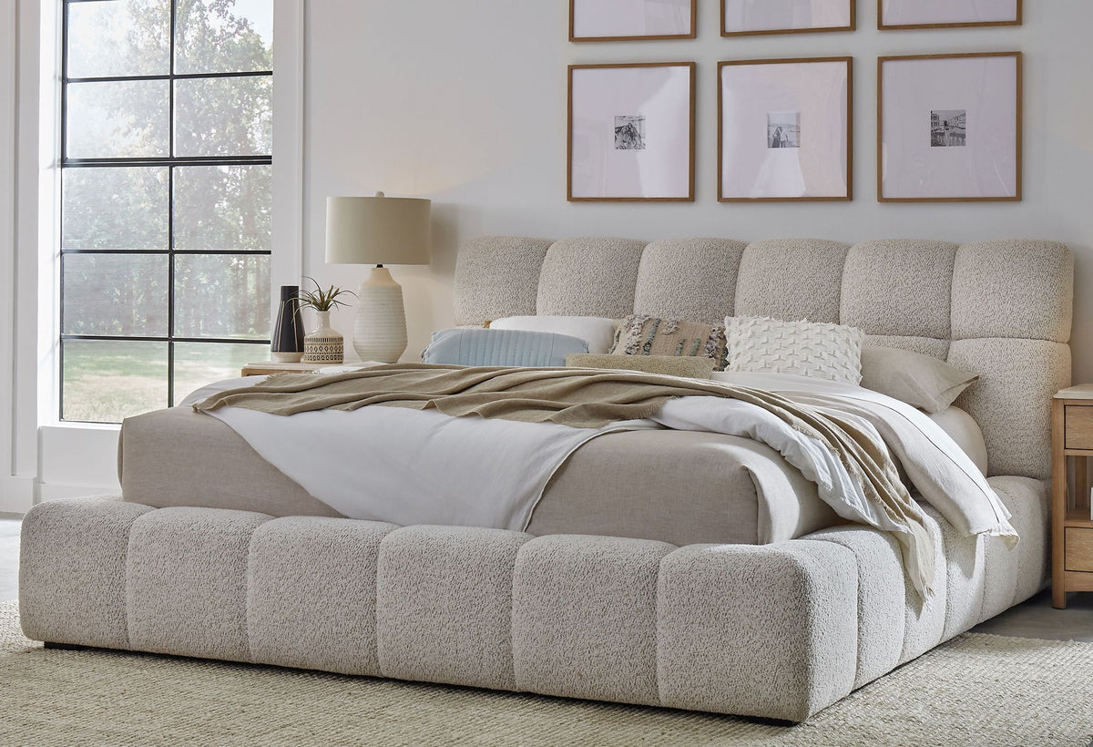 Escape - Queen Upholstered Rails And Slats - Fluffy River Rock