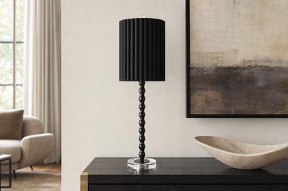 "Obsidian Elegance" Metal Buffet Lamp (Set of 2) - Black / Clear Crystal