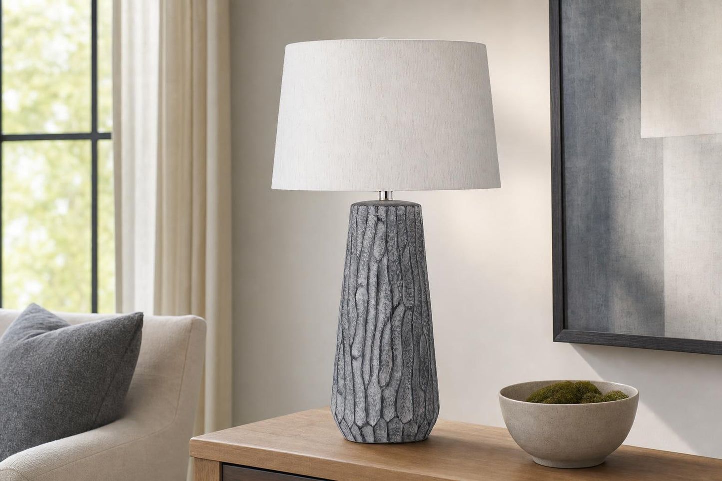 "Textured Elegance" Ceramic Table Lamp (Set of 2) - Gray