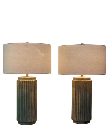 Ribbed Essence Ceramic Table Lamp (Set of 2) - Ribbed Stonewash