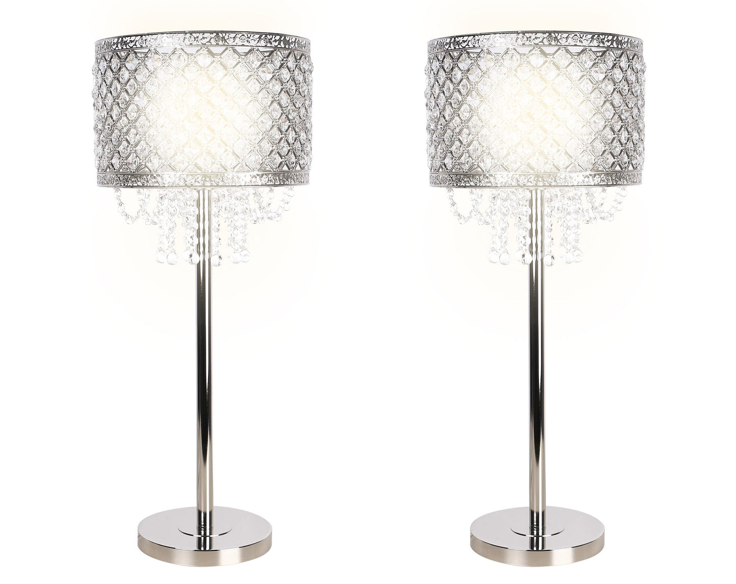 "Crystal Elegance II" Metal Table Lamp (Set of 2) - Polished Nickel / Clear Crystal