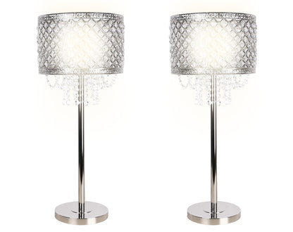"Crystal Elegance II" Metal Table Lamp (Set of 2) - Polished Nickel / Clear Crystal