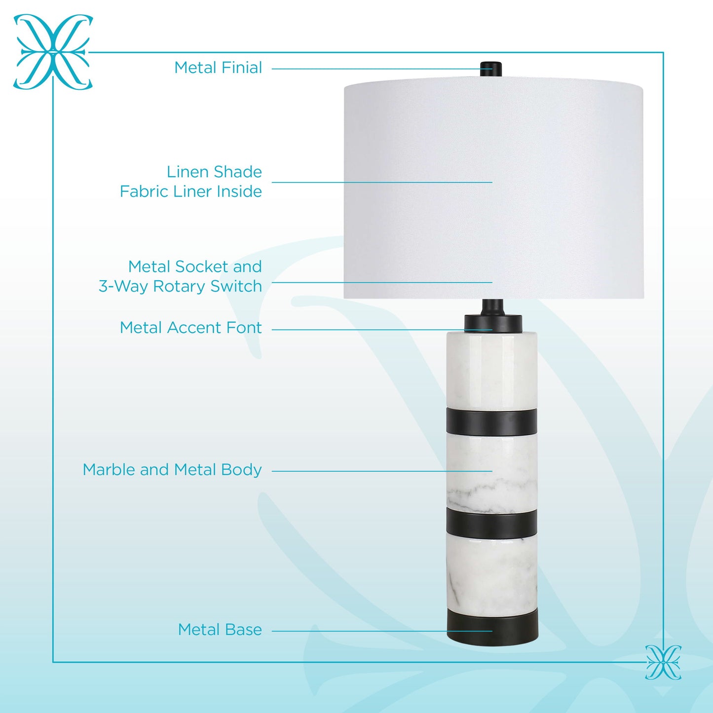 "Marble Harmony" Marble Table Lamp - White Marble / Matte Black