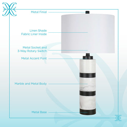 "Marble Harmony" Marble Table Lamp - White Marble / Matte Black