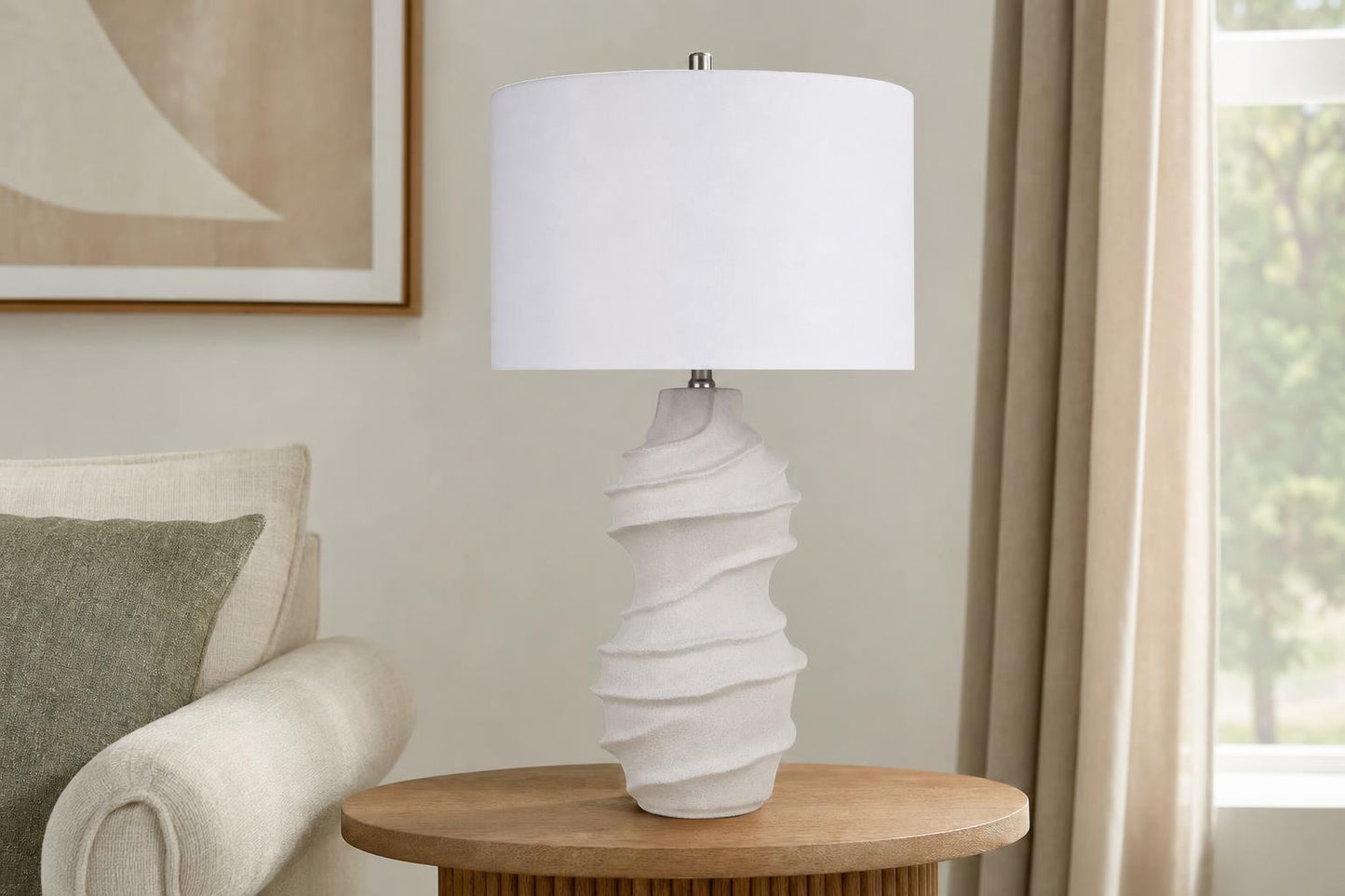 "Serenity Waves" Ceramic Table Lamp - Off White