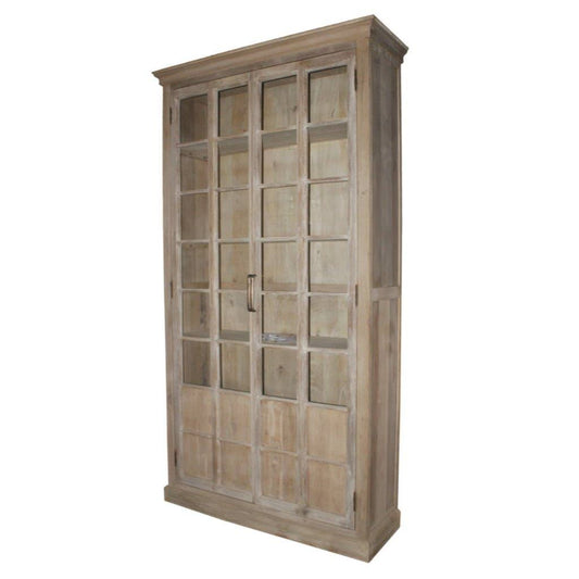 Clairmont - Wood 95" Glass Almirah - Light Brown