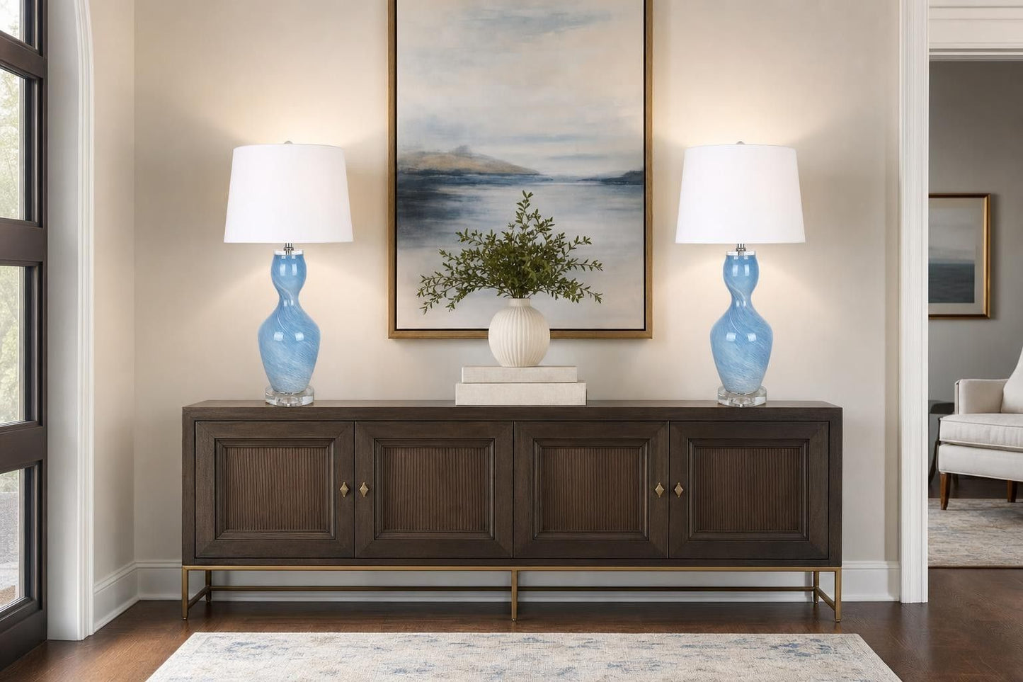 "Azure Elegance" Art Glass Table Lamp (Set of 2) - Blue Art Glass
