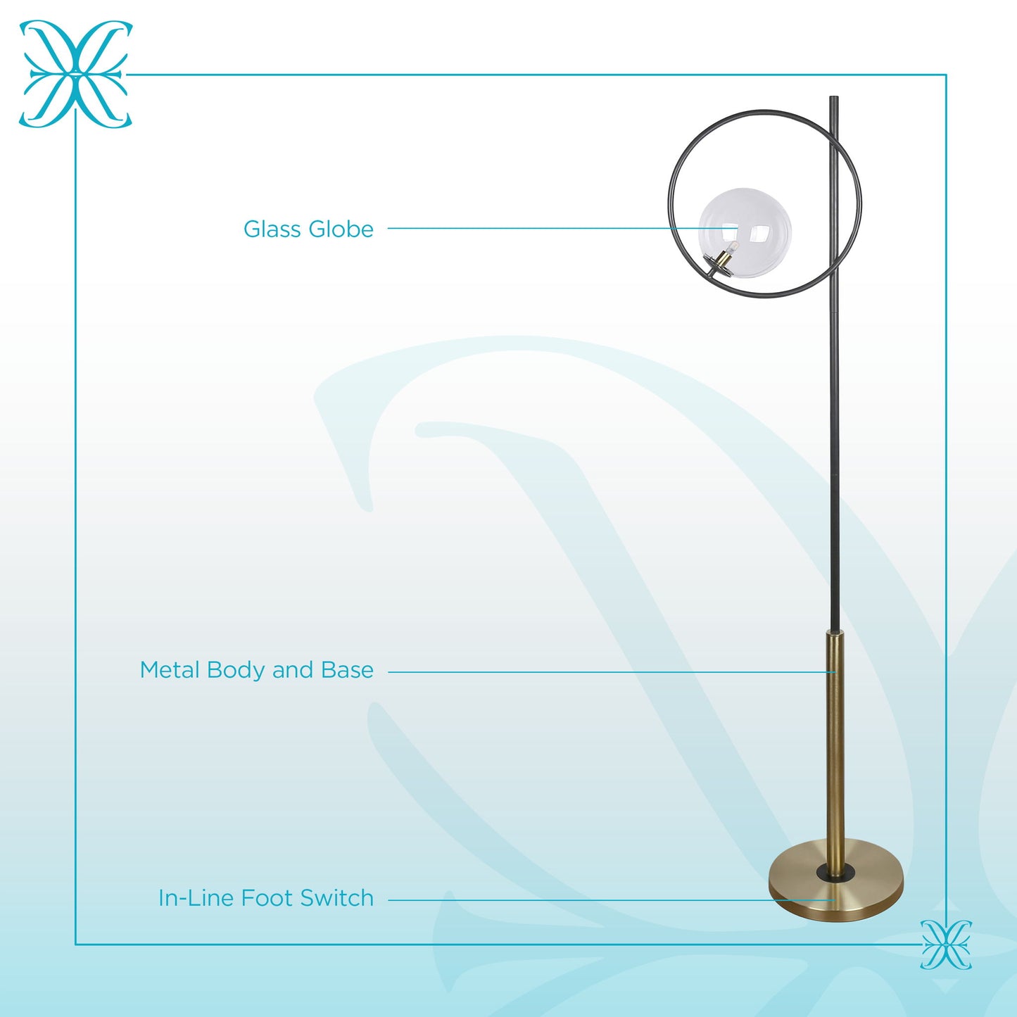 "Glass Orbs" Metal Floor Lamp - Matte Black / Soft Gold / Clear