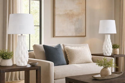 "Sculpted Elegance" Ceramic Table Lamp (Set of 2) - White Sand