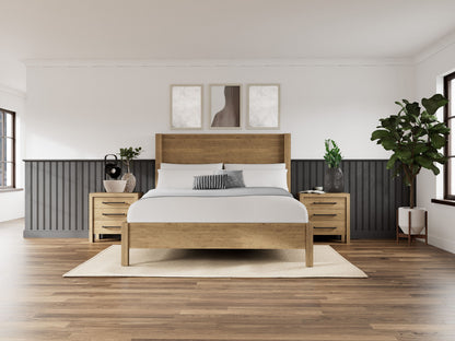 Davie - Wood 3 Drawer Nightstand - Light Brown
