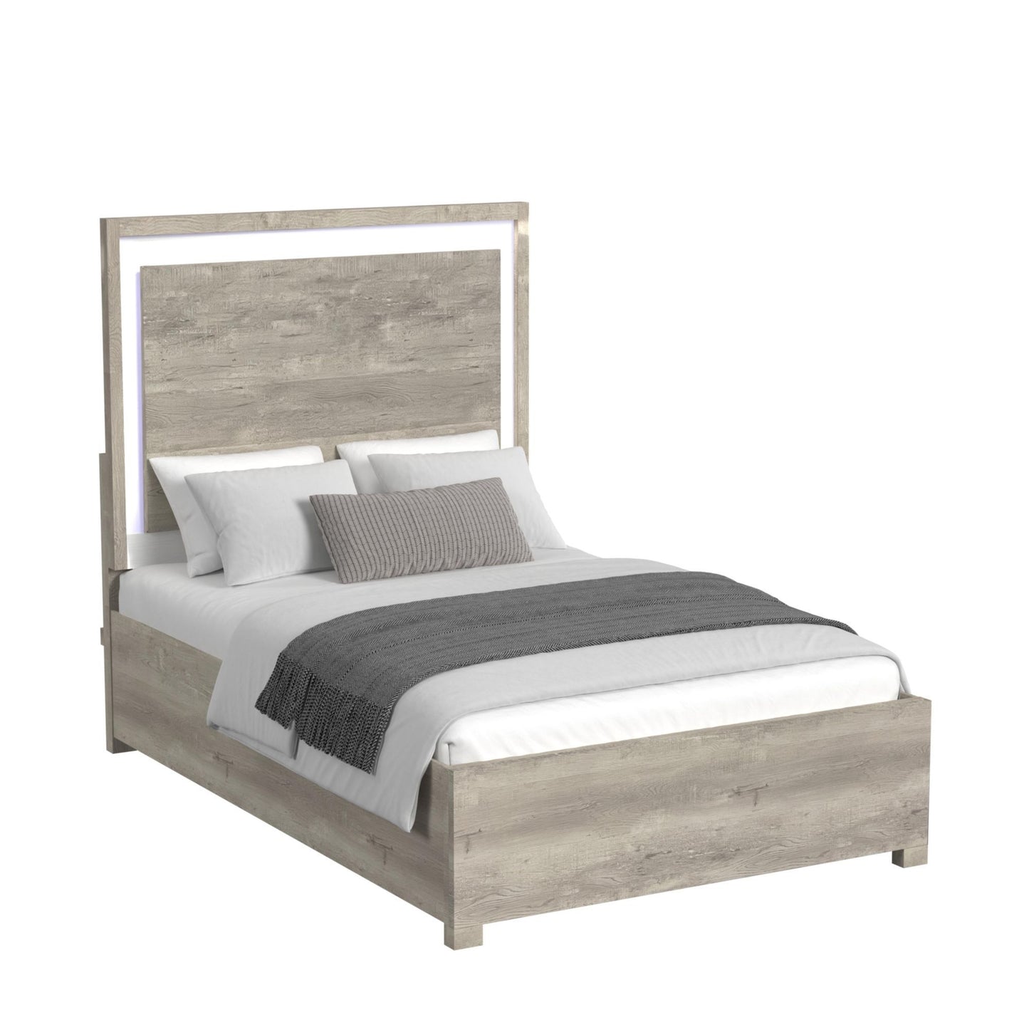 San Matteo - Queen Panel Headboard With LED And Footboard With Slats - Gray