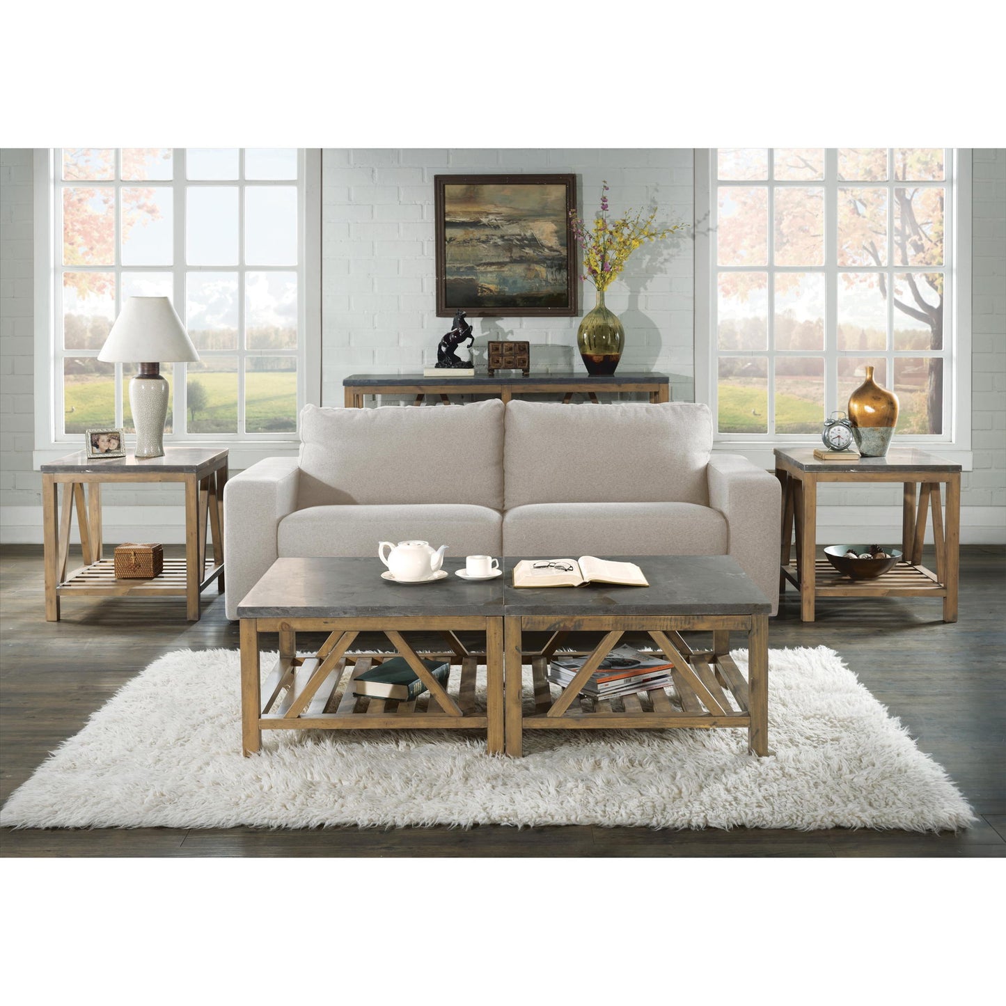 Weatherford - Rectangular Side Table Base - Reclaimed Natural Pine