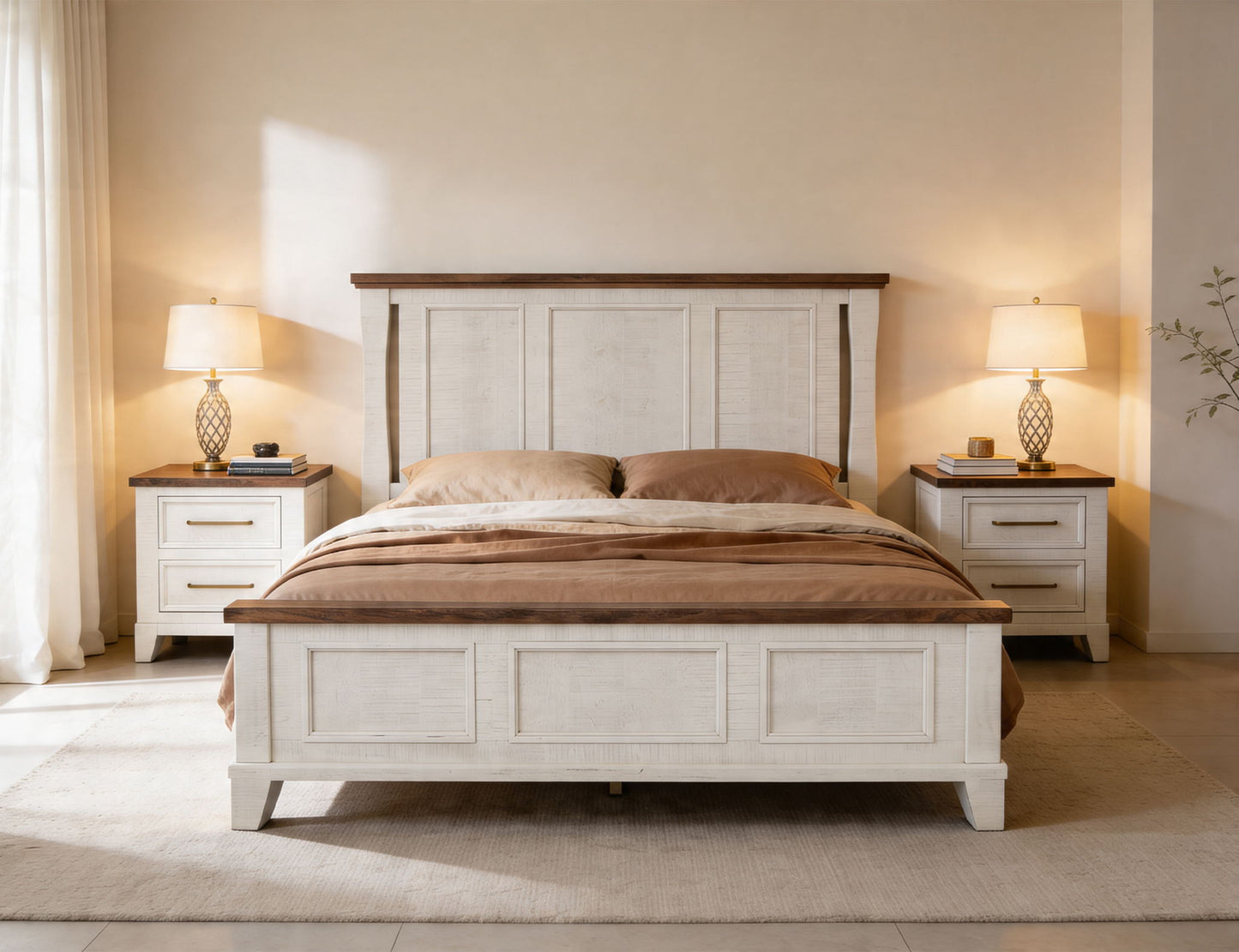Stoa - 5/0 Queen Footboard & Rails - White / Brown