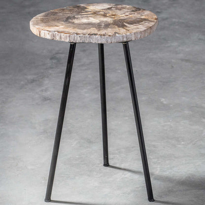 Mircea - Petrified Wood Accent Table - Black & Light Brown