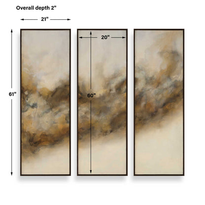 Smoke Break - Hand Painted Modern Art (Set of 3) - Black / Gray / Orange / Woodtone / Yellow
