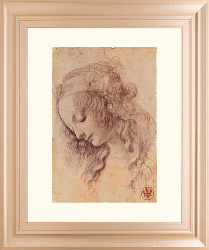 Testa Di Donna Di Profilo By Leonardo Da Vinci - Framed Print Wall Art - Light Brown