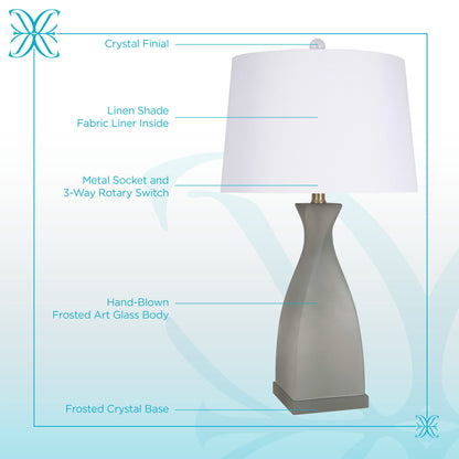"Sage Elegance" Art Glass Table Lamp (Set of 2) - Frosted Sage Green / Frosted Crystal