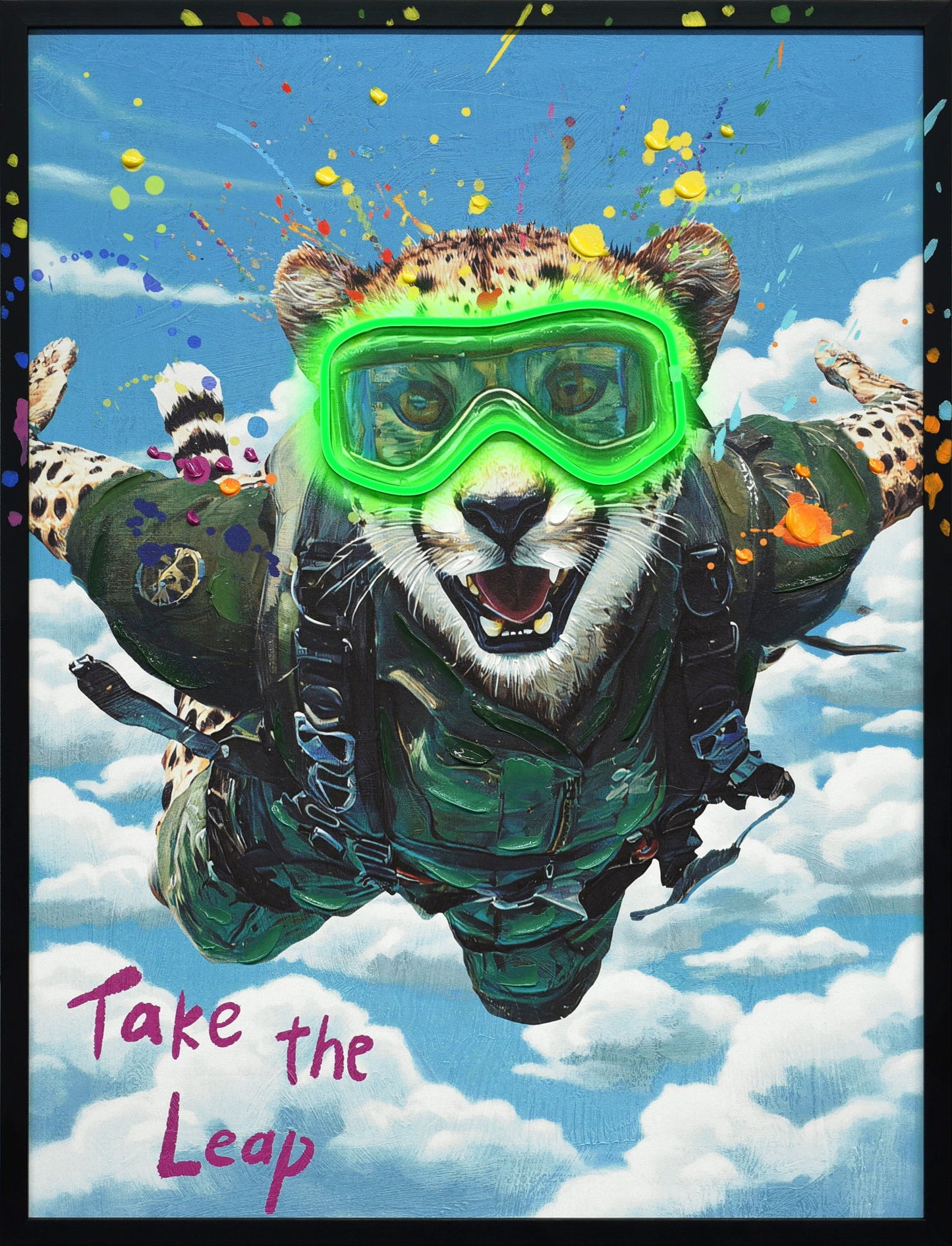 Skybound Roar II Hand-Embellished LED Canvas In Frame - Black / Blue
