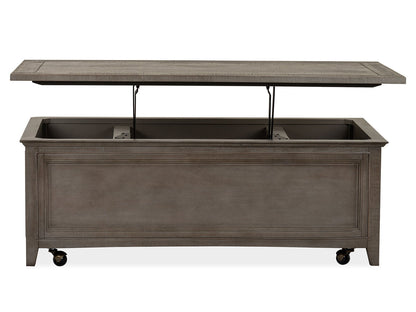 Paxton Place - Lift Top Storage Cocktail Table With Casters - Dovetail Gray