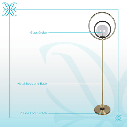 "Eclipse Aura" Metal Floor Lamp - Matte Black / Soft Gold / Clear