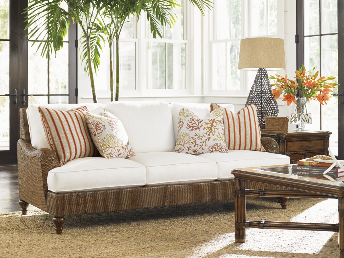 Bali Hai - Harborside Sofa - Dark Brown / White