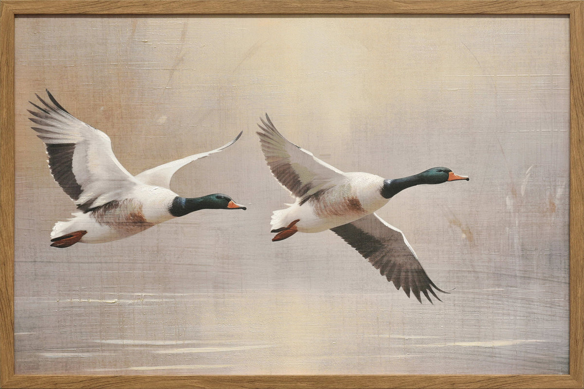 Marshland Flight I - 30 X 20 - Hand-Embellished Canvas In Frame - Beige