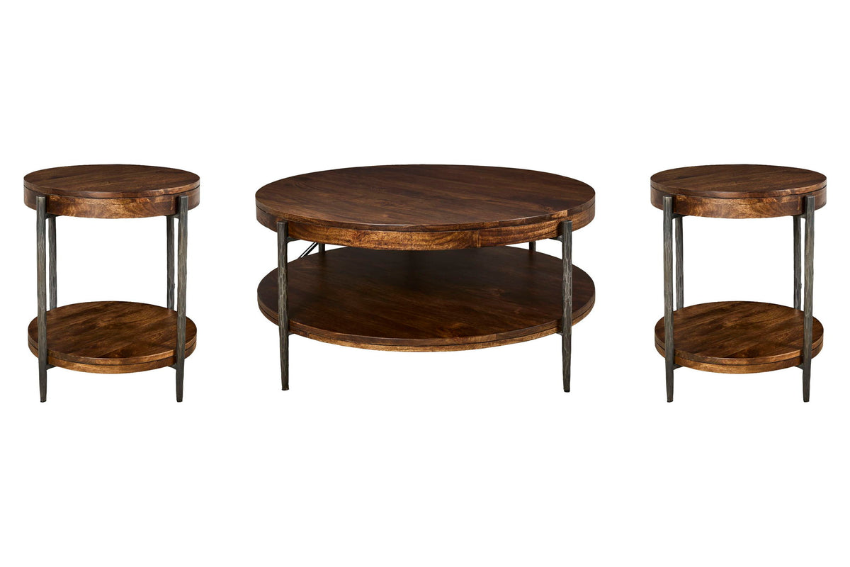Bengal - 41" Round Cocktail Table With 2 End Tables - Hickory Brown