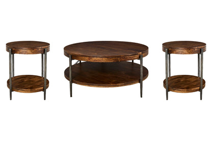 Bengal - 41" Round Cocktail Table With 2 End Tables - Hickory Brown