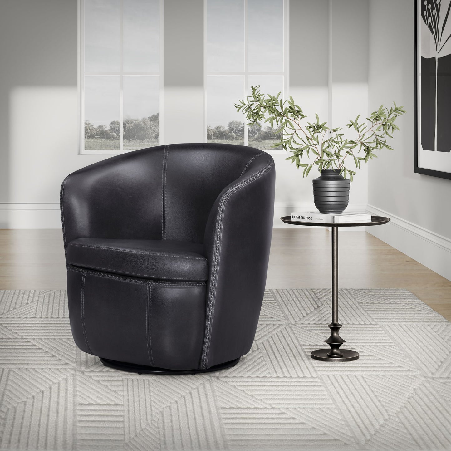 Barolo - 100% Italian Leather Swivel Club Chair (Set of 2)
