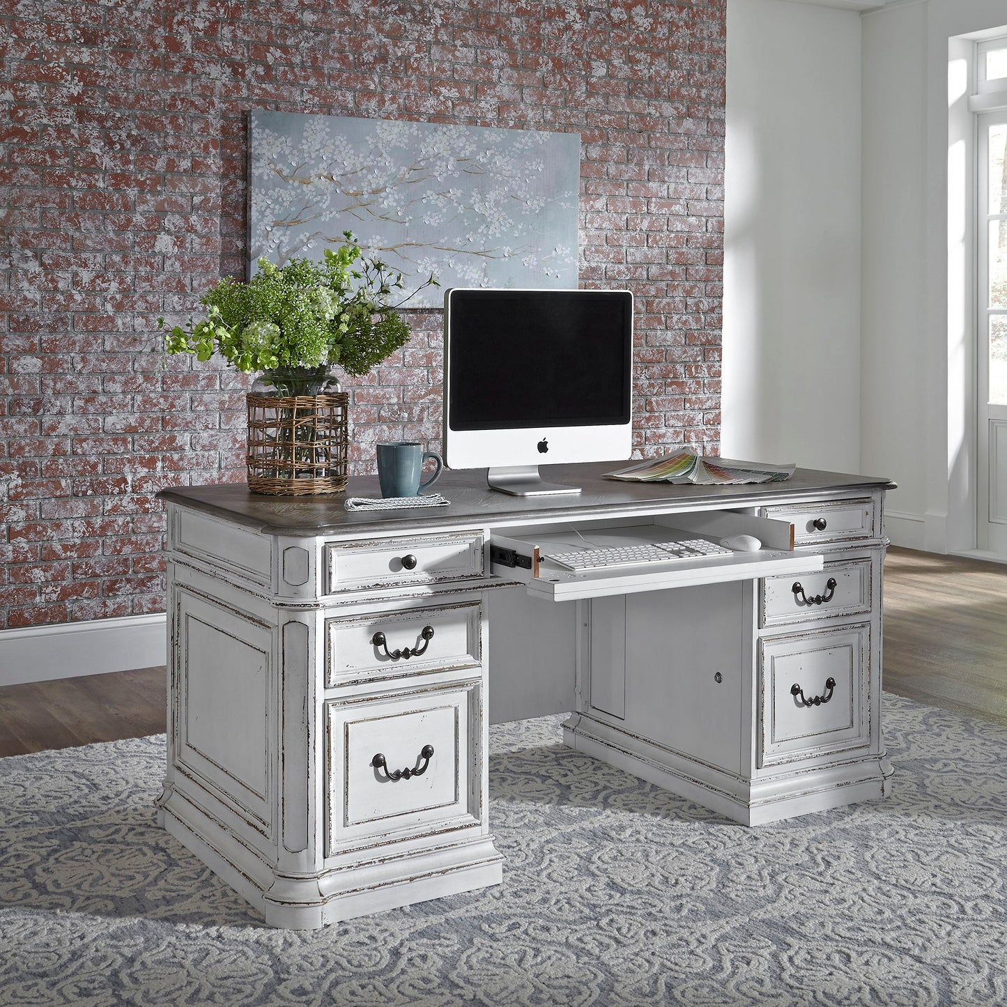 Magnolia Manor - Jr Executive Desk Base - Antique White