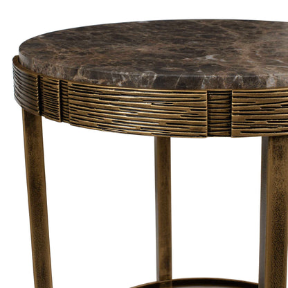 Cusano - Round Dark Marble Accent Table - Brass / Brown