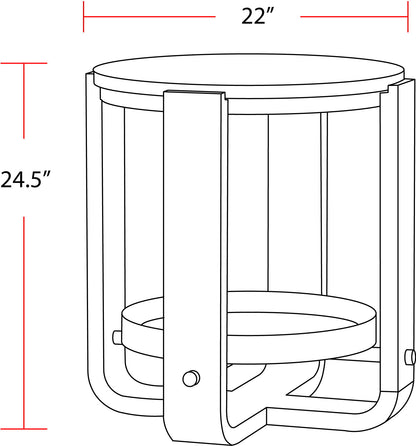 Escape - Round End Table With Shelf - Glazed Natural Oak / Black Metal Trim