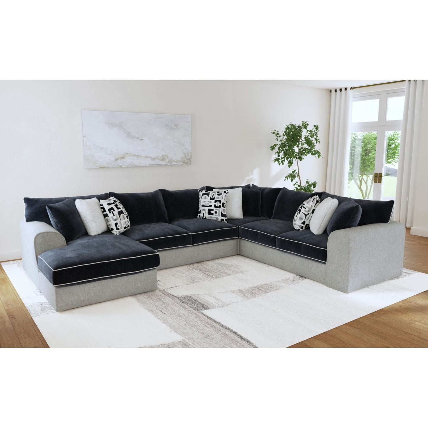 Klein - RHF Sofa With 3 Pillows - Bentley Ash / Zaftig Ebony